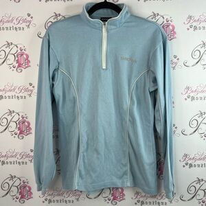 Descente sweater half zip collared pin stripes warm Light Blue white Sweater